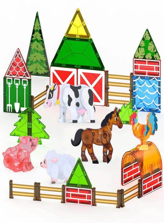 Oriate Farm Animals Magnetic Tiles, Movable Joint Farming Animals Magnetic Building Blocks Magnet Tiles Set, Educational Construction Travel Toy - Image 1